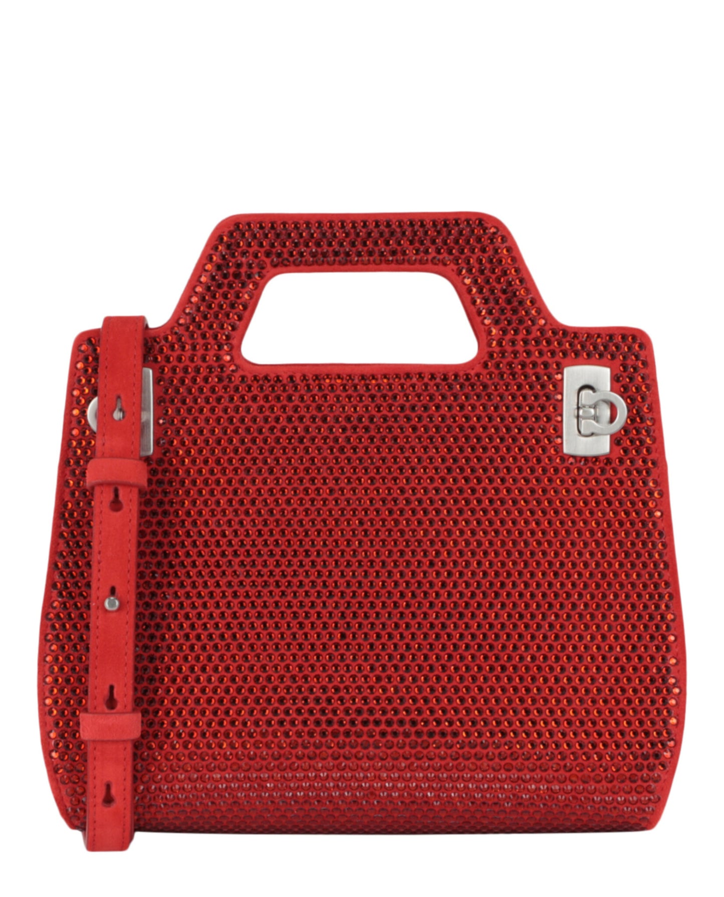 Ferragamo Wanda Mini Stain And Strass Top-Handle Bag 213688-760558 Red