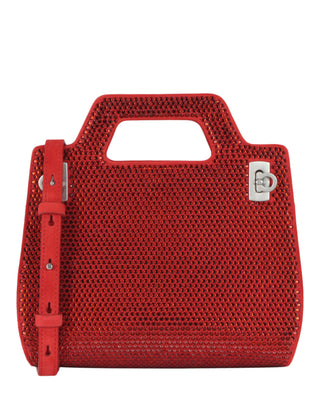 Ferragamo Wanda Mini Stain And Strass Top-Handle Bag 213688-760558 Red