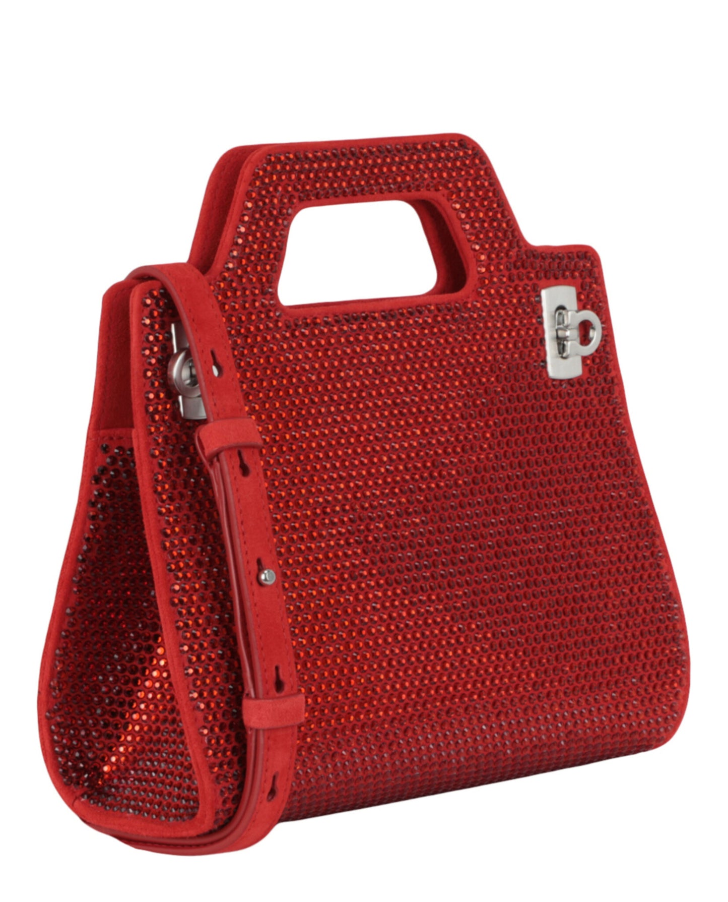 Ferragamo Wanda Mini Stain And Strass Top-Handle Bag 213688-760558 Red