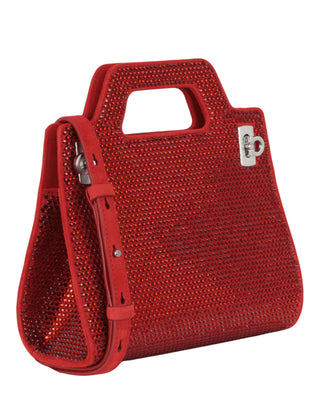 Ferragamo Wanda Mini Stain And Strass Top-Handle Bag 213688-760558 Red