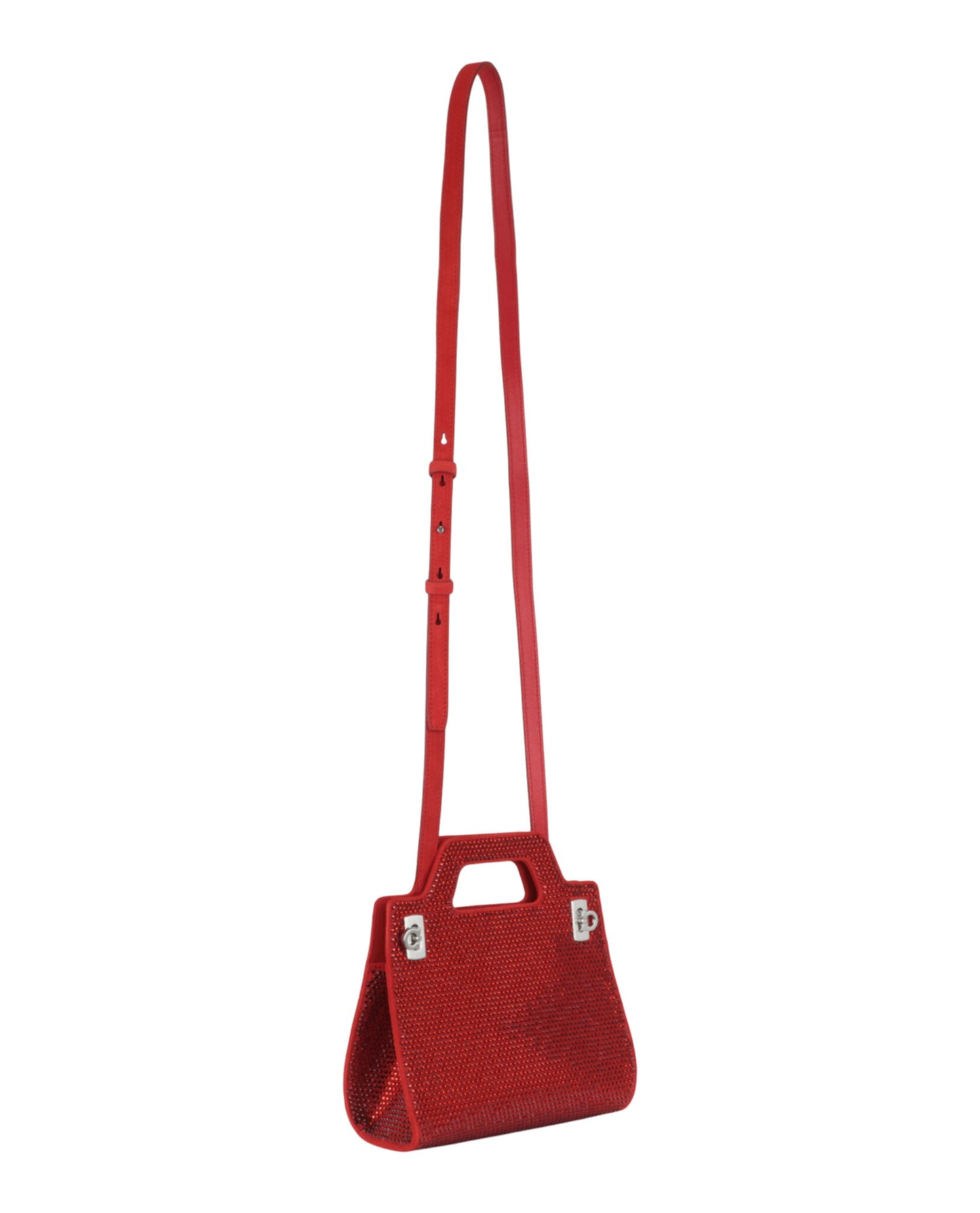 Ferragamo Wanda Mini Stain And Strass Top-Handle Bag 213688-760558 Red