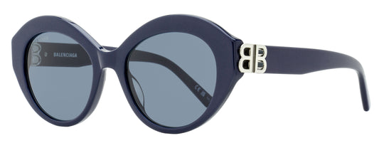 Balenciaga BB Hinge Oval Sunglasses BB0133S 004 Blue/Silver 52mm