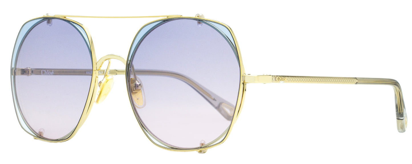 Chloe Clip-on Sunglasses CH0042S 002 Gold/Clear 56mm 42