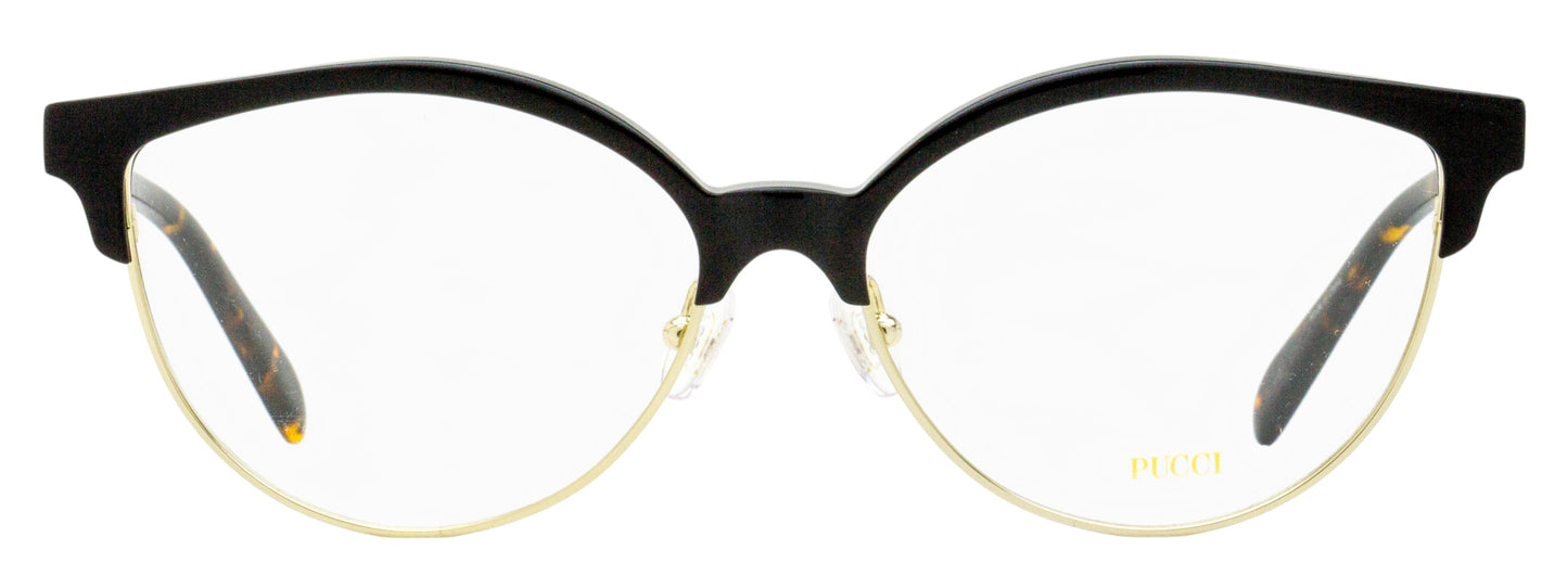 Pucci Oval Brow-Line Eyeglasses EP5259 001 Black/Gold 55mm