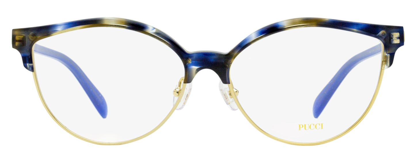 Pucci Oval Brow-Line Eyeglasses EP5259 055 Blue Havana/Gold 55mm