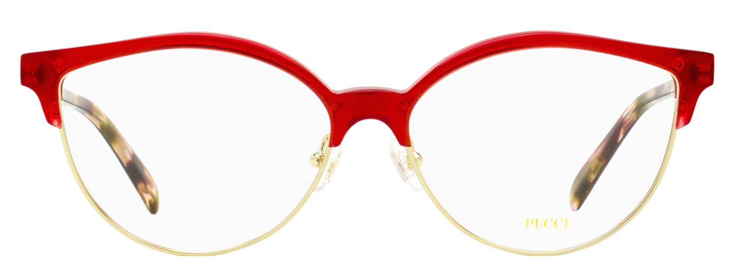 Pucci Oval Brow-Line Eyeglasses EP5259 066 Red/Gold 55mm