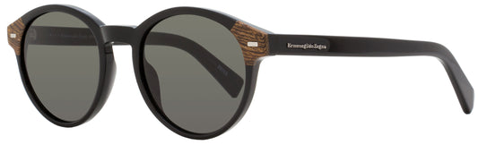 Zegna Oval Sunglasses EZ0081 01A Black/Wood 51mm 0081