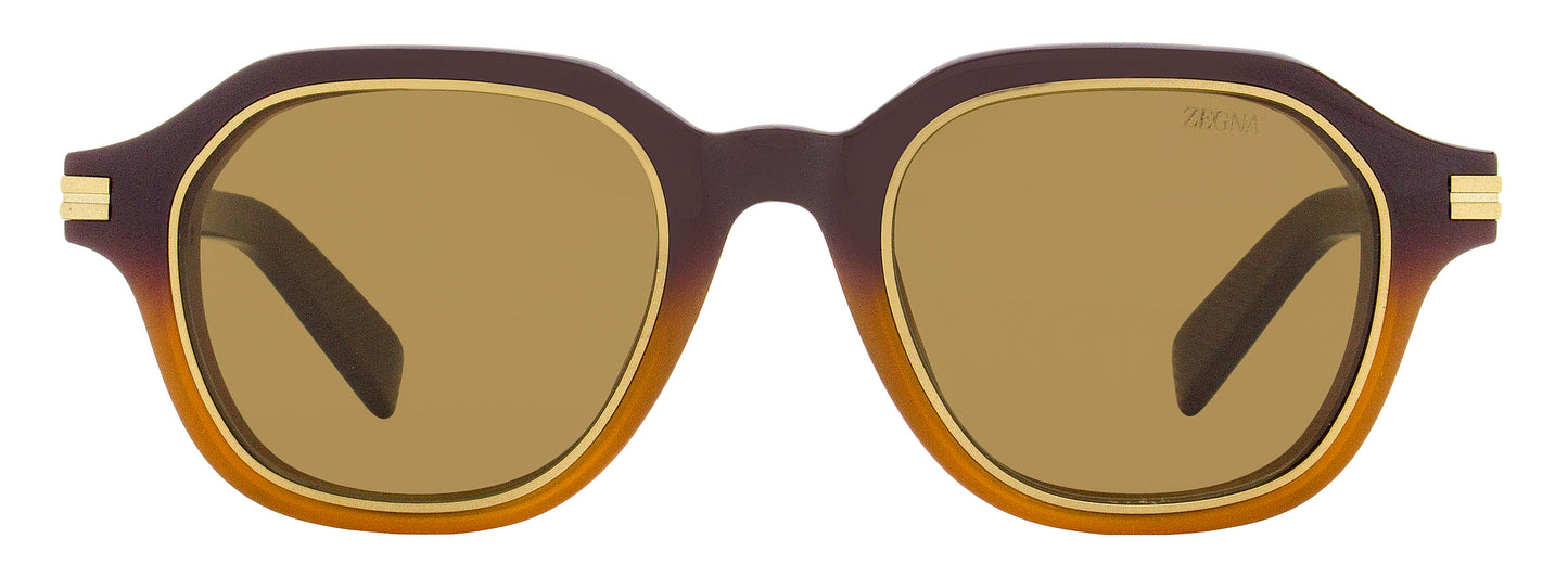 Zegna Square Rimmed Sunglasses EZ0250 50E Brown Ombre 49mm