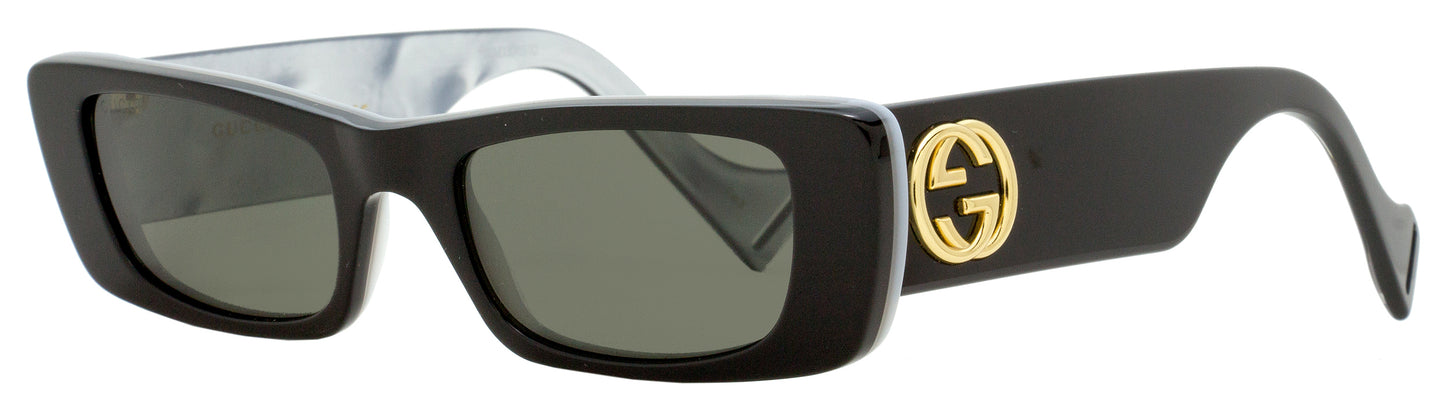 Gucci Rectangular Sunglasses GG0516S 001 Black/Gold/Pearl 52mm 0516