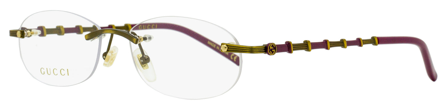 Gucci Bamboo Rimless Eyeglasses GG0857OJ 003 Antique Gold/Maroon 52mm
