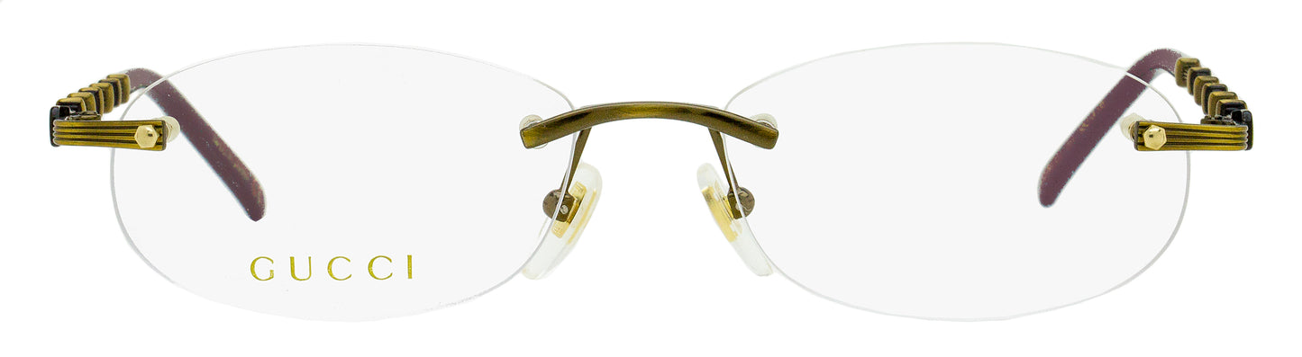 Gucci Bamboo Rimless Eyeglasses GG0857OJ 003 Antique Gold/Maroon 52mm