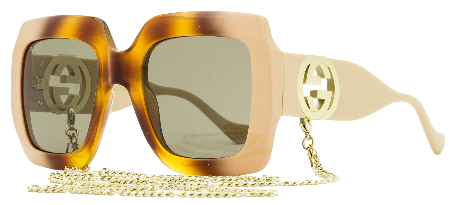 Gucci Square Chain Sunglasses GG1022S 003 Ivory/Havana 54mm 1022