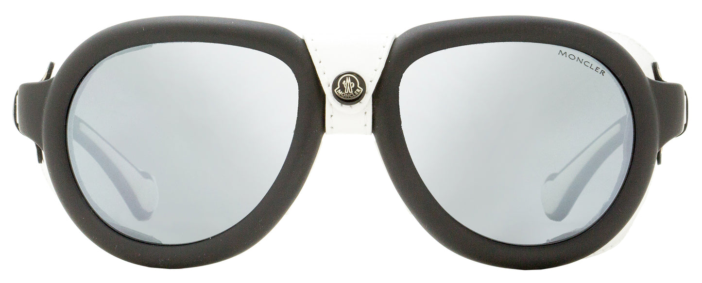 Moncler Leather Trimmed Sunglasses ML0090 02D Matte Black/White Polarized 55mm 0090