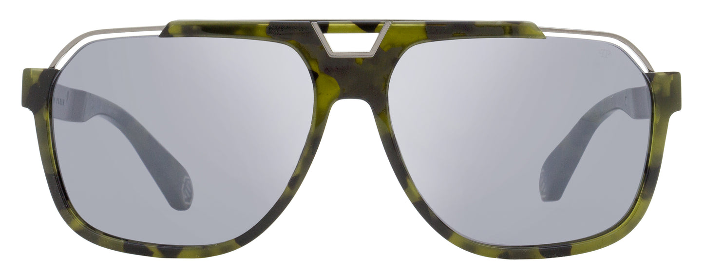 Philipp Plein Flash Navigator Sunglasses SPP046M 92IX Green Havana 61mm