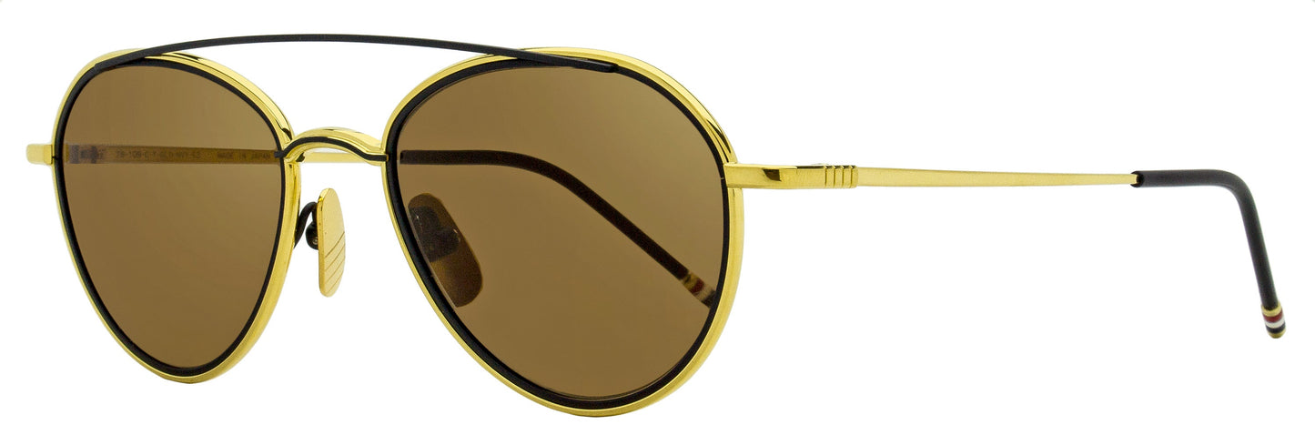 Thom Browne Oval Sunglasses TB109 CTGLDNVY Gold/Black 53mm